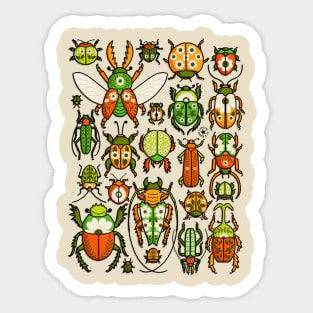 Retro Groovy Beetles Folk Art Floral Insects Illustration Sticker